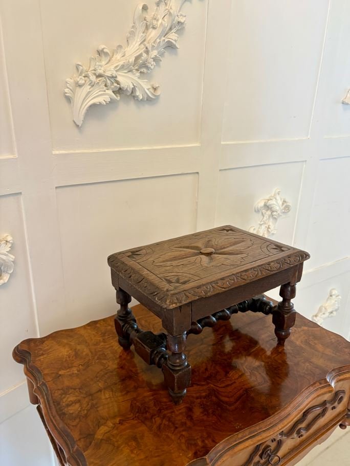 Unusual Antique Victorian Miniature Quality Carved Oak Table - Image 2